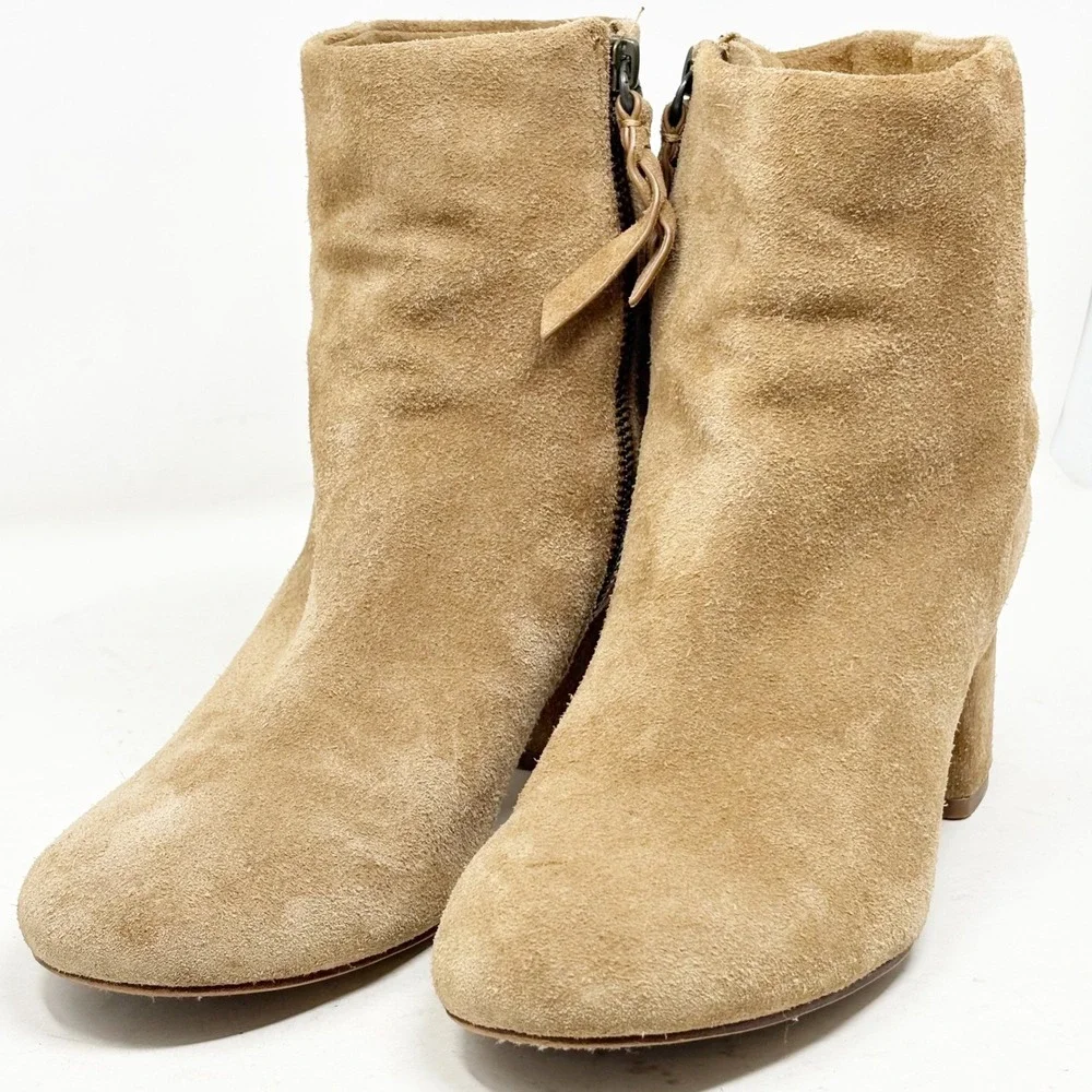 Splendid Tan Suede Ankle Boots Block Heel Round Toe Side Zip Size 6